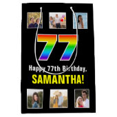 77e verjaardag: Regenboog "77", Aangepaste foto's  Medium Cadeauzakje (Voorkant)