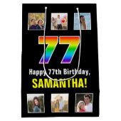 77e verjaardag: Regenboog "77", Aangepaste foto's  Medium Cadeauzakje (Achterkant)
