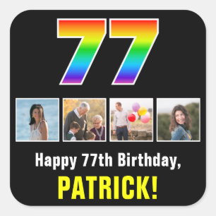 77e Verjaardag: Regenboog "77"; Aangepaste Foto's  Vierkante Sticker