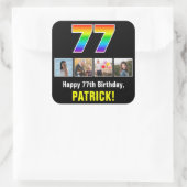 77e Verjaardag: Regenboog "77"; Aangepaste Foto's Vierkante Sticker (Tas)