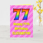 77e verjaardag: roze strepen & harten, regenboog # kaart (Gele Bloem)