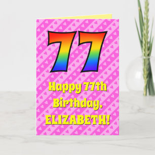 77e verjaardag: roze strepen & harten, regenboog # kaart