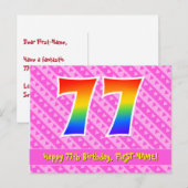77e verjaardag: Roze strips en harten, regenboog 7 Briefkaart (Voorkant / Achterkant)
