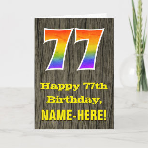 77e verjaardag: Rustieke Faux Wood Look, Regenboog Kaart