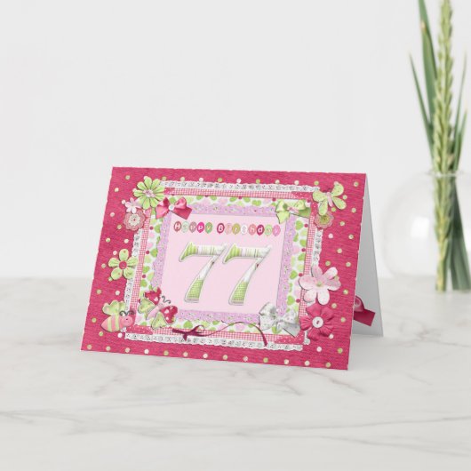 77e verjaardag scrapbooking stijl kaart (Voorkant)