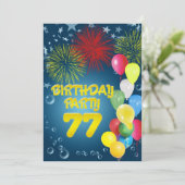 77e verjaardag Uitnodiging met ballonnen (Staand voorkant)