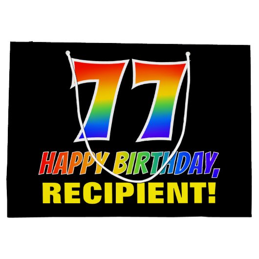 77e verjaardag: Vet, Vun, Eenvoudig, Regenboog 77 Groot Cadeauzakje (Achterkant)