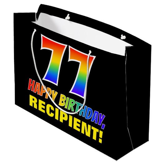 77e verjaardag: Vet, Vun, Eenvoudig, Regenboog 77 Groot Cadeauzakje (Achterkant Gekanteld)