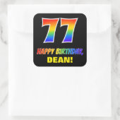 77e verjaardag: Vet, Vun, Eenvoudig, Regenboog 77 Vierkante Sticker (Tas)