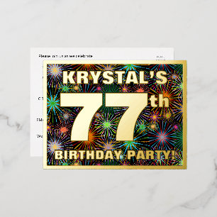 77e verjaardag: Vette, kleurrijke Fireworks-look Folie Uitnodiging Briefkaart