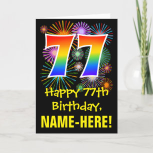 77e verjaardag: Vuurwerk Fun Pattern + Regenboog 7 Kaart