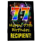 77e verjaardag: Vuurwerk Fun Pattern + Regenboog 7 Medium Cadeauzakje (Voorkant)