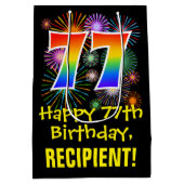 77e verjaardag: Vuurwerk Fun Pattern + Regenboog 7 Medium Cadeauzakje (Achterkant)