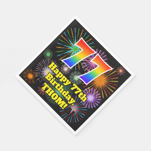 77e verjaardag: Vuurwerk Fun Pattern + Regenboog 7 Servet (Hoek)