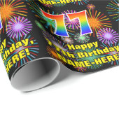 77e verjaardag: vuurwerk, regenboogblik # "77" cadeaupapier (Rol Hoek)