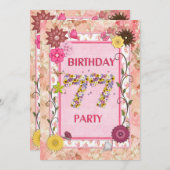 77e verjaardagsfeest met bloemenfeest lijst kaart (Voorkant / Achterkant)