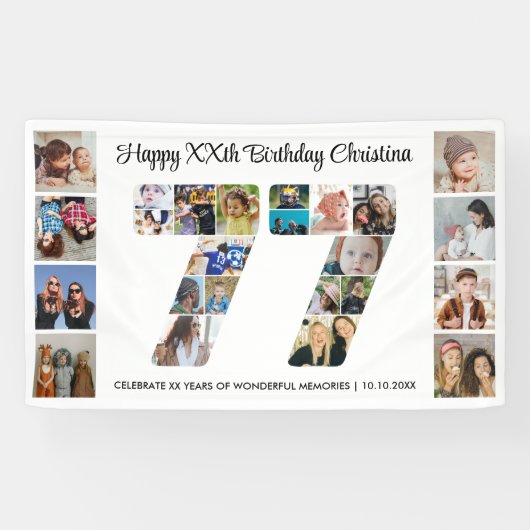 77e verjaardagsfeest Nummer 77 Fotocollage Spandoek (Horizontaal)