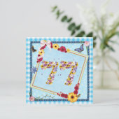 77e verjaardagsfeestje Uitnodiging bloemen, vlinde (Staand voorkant)