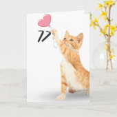 77e verjaardagstablet, kat met hartballon kaart (Gele Bloem)
