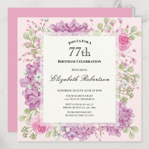 77e verjaardagsuitnodiging Elegante roze bloemen Kaart