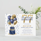77ste verjaardag blauwe cake kaart (Staand voorkant)