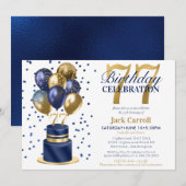 77ste verjaardag blauwe cake kaart (Voorkant / Achterkant)
