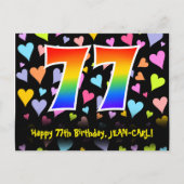 77ste verjaardag: Fun Hearts-patroon, Regenboog 77 Briefkaart (Voorkant)