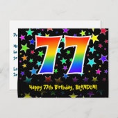 77ste verjaardag: leuk sterrenpatroon, regenboog 7 briefkaart (Voorkant / Achterkant)