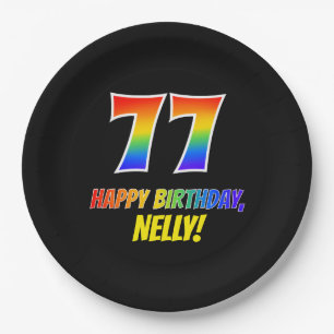 77ste verjaardag: Moedig, Leuk, Eenvoudig, Regenbo Papieren Bordje