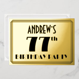 77ste verjaardagsfeest — Art Deco-look “77” + naam Folie Uitnodiging