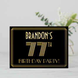 77ste verjaardagsfeest — Art Deco-stijl “77” + naa Folie Uitnodiging