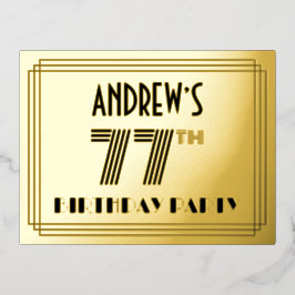 77ste verjaardagsfeest ~ Art Deco-stijl “77” + naa Folie Uitnodiging Briefkaart