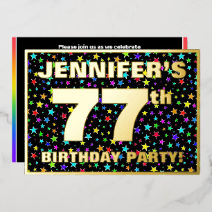 77ste verjaardagsfeest — Leuke, kleurrijke sterren Folie Uitnodiging