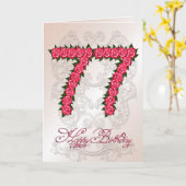 77ste verjaardagskaart met rozen en bladeren kaart (Gele Bloem)