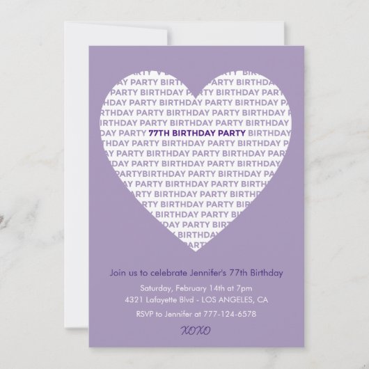 77ste verjaardagsuitnodiging typografie xoxo kaart (Voorkant)