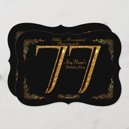77th, Birthday party 77th, geweldige Gatsby, zwart Kaart (Voorkant / Achterkant)