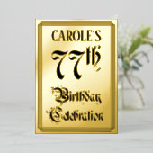 77th Birthday Party — Elegant Script + aangepaste  Folie Uitnodiging (Staand Voorkant)