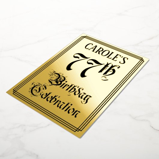 77th Birthday Party — Elegant Script + aangepaste Folie Uitnodiging (Gedraaid)