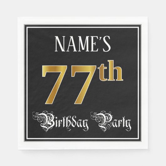 77th Birthday Party — Fancy script, Faux Gold look Servet (Voorkant)