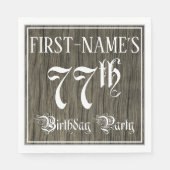 77th Birthday Party — Fancy script, Faux Wood Kijk Servet (Voorkant)