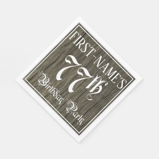 77th Birthday Party — Fancy script, Faux Wood Kijk Servet (Hoek)