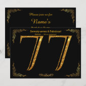 77th Birthday party, Gatsby styl, zwarte goudglitt Kaart (Voorkant / Achterkant)