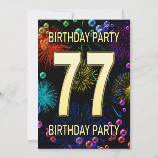 77th Birthday Party Invitation Fireworks Bubbles Kaart (Voorkant)