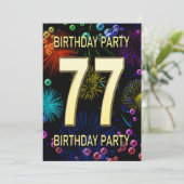 77th Birthday Party Invitation Fireworks Bubbles Kaart (Staand voorkant)