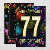 77th Birthday Party Invitation Fireworks Bubbles Kaart (Voorkant / Achterkant)