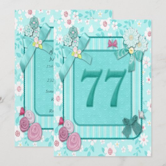 77th birthday party invitation kaart (Voorkant / Achterkant)