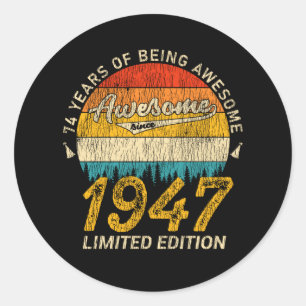 78 jaar oud 1947 Retro Geweldige 78e verjaardagsca Ronde Sticker