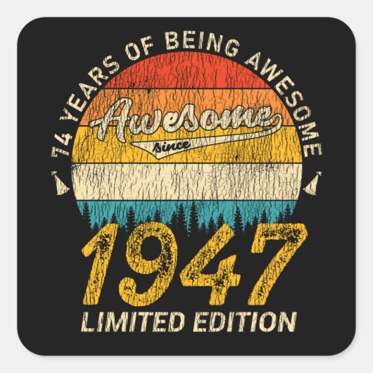 78 jaar oud 1947 Retro Geweldige 78e verjaardagsca Vierkante Sticker (Voorkant)