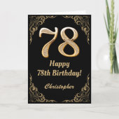 78e Birthday Black en Gold Glitter Lijst Kaart (Voorkant)