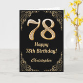 78e Birthday Black en Gold Glitter Lijst Kaart (Gele Bloem)